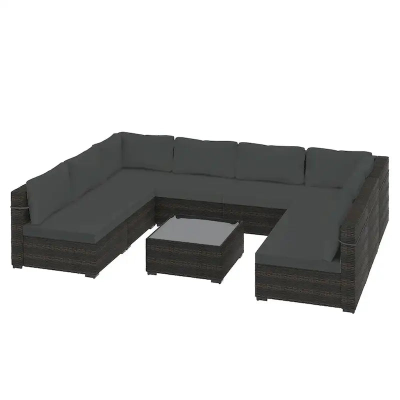 Ensemble sectionnel d'extérieur Patio Watcher en rotin 8 places avec coussins et table basse