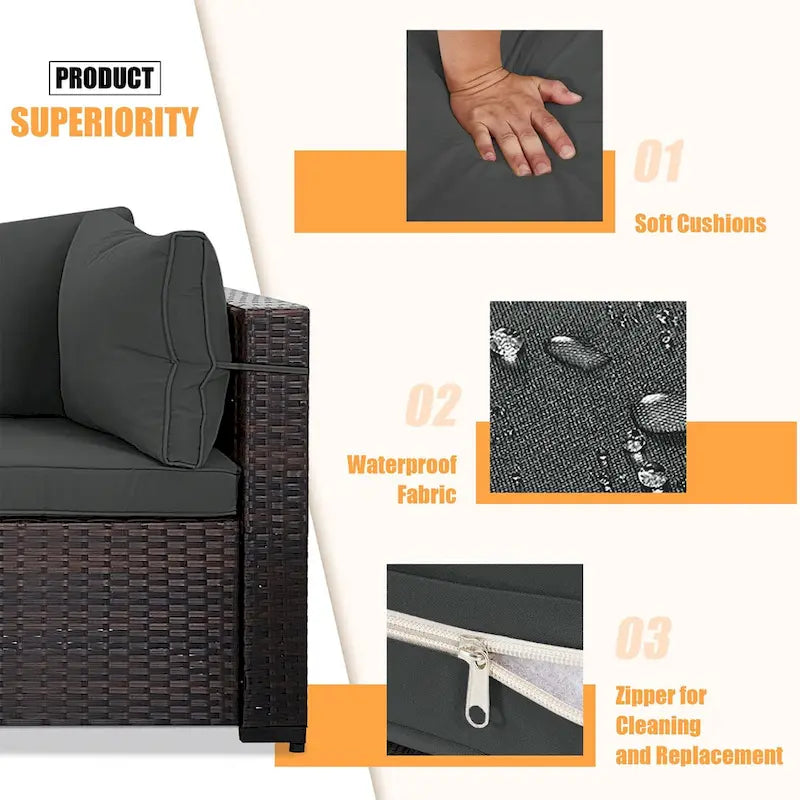 Ensemble sectionnel d'extérieur Patio Watcher en rotin 8 places avec coussins et table basse