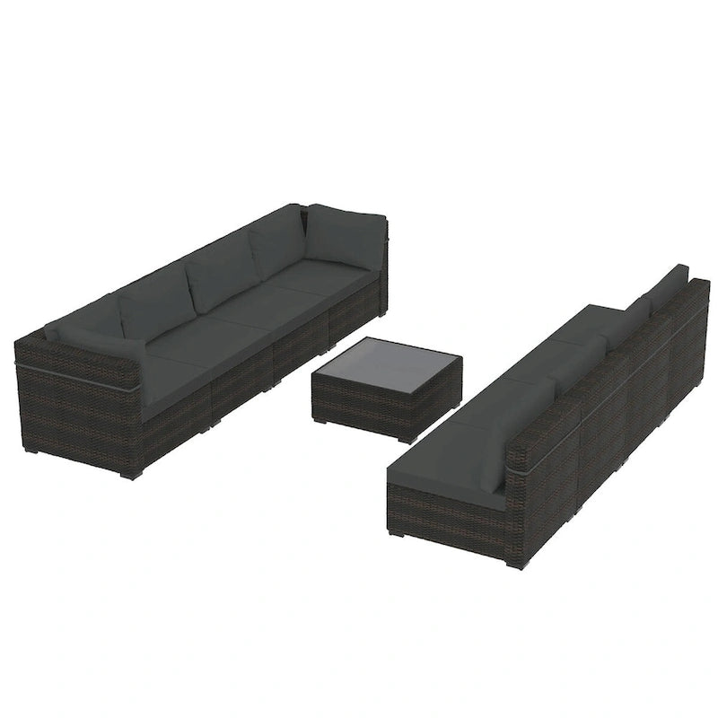Ensemble sectionnel d'extérieur Patio Watcher en rotin 8 places avec coussins et table basse