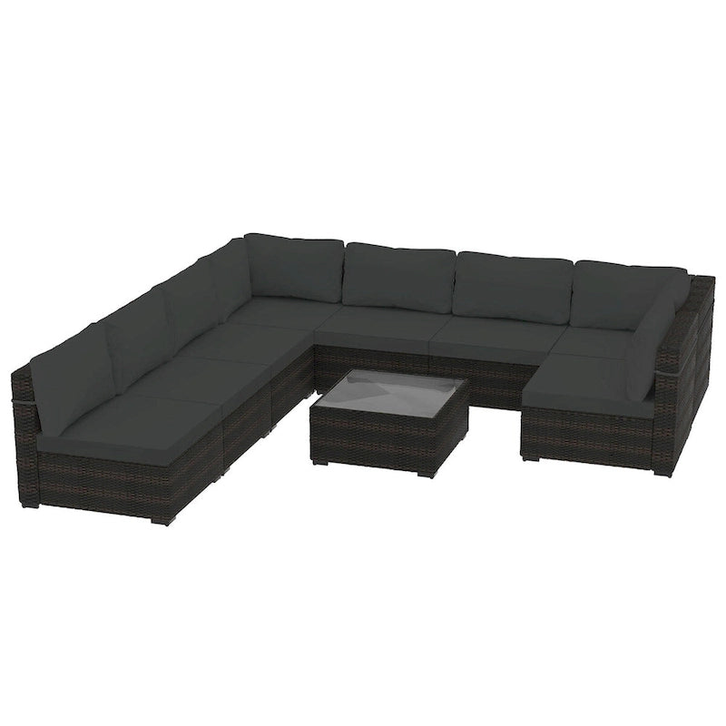 Ensemble sectionnel d'extérieur Patio Watcher en rotin 8 places avec coussins et table basse