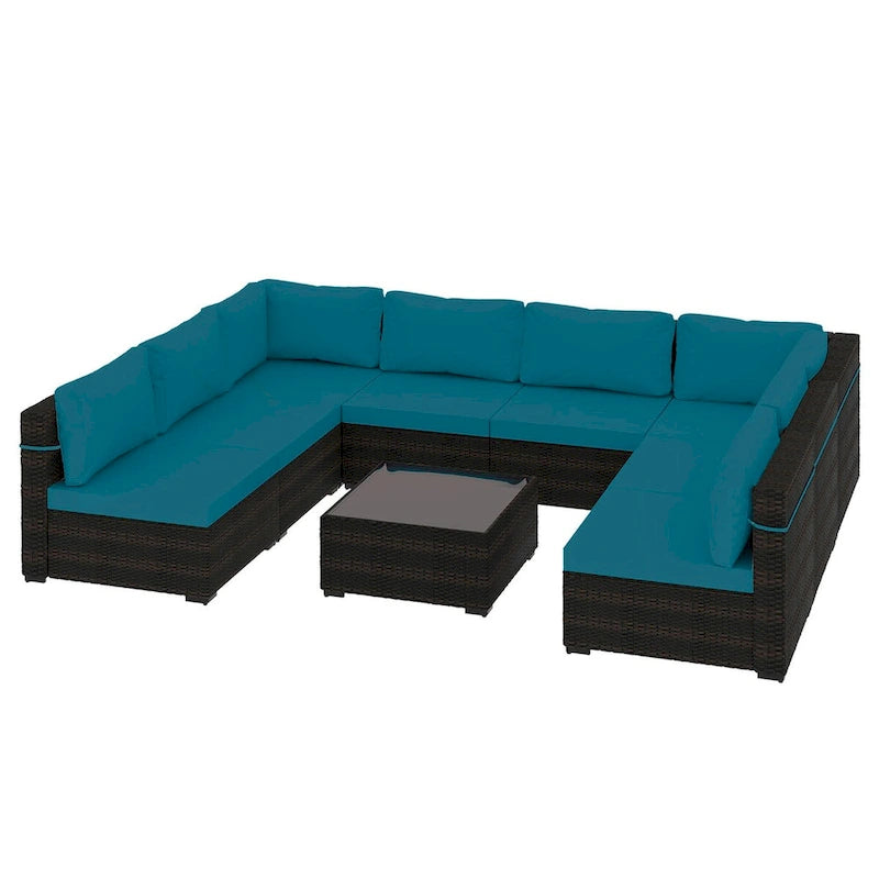 Ensemble sectionnel d'extérieur Patio Watcher en rotin 8 places avec coussins et table basse