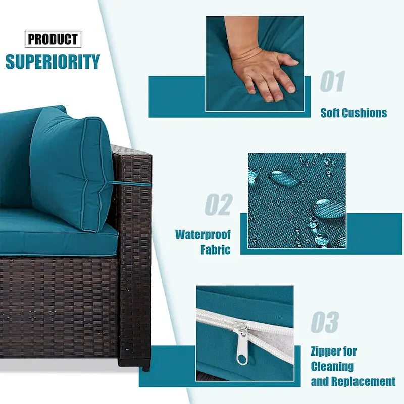 Ensemble sectionnel d'extérieur Patio Watcher en rotin 8 places avec coussins et table basse