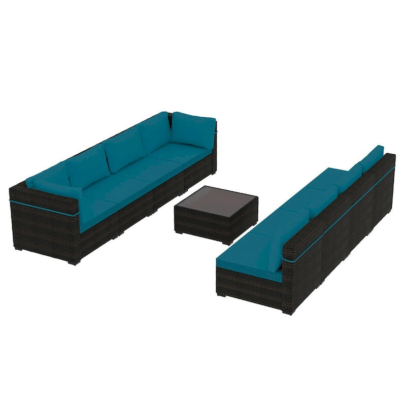 Ensemble sectionnel d'extérieur Patio Watcher en rotin 8 places avec coussins et table basse