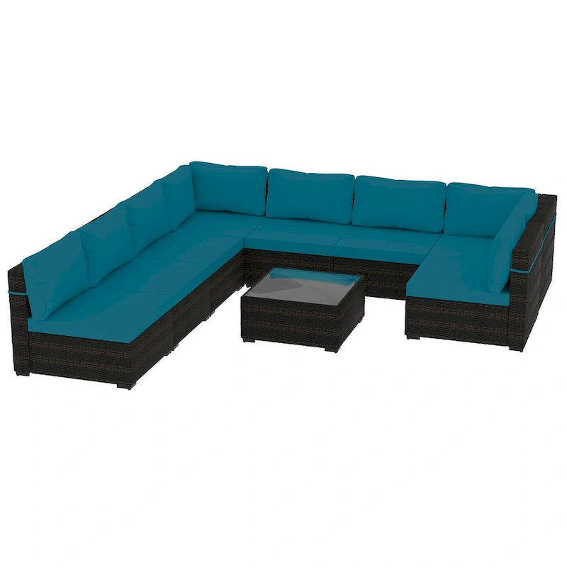 Ensemble sectionnel d'extérieur Patio Watcher en rotin 8 places avec coussins et table basse