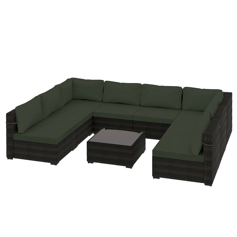 Ensemble sectionnel d'extérieur Patio Watcher en rotin 8 places avec coussins et table basse