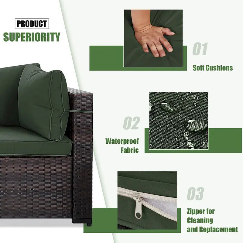 Ensemble sectionnel d'extérieur Patio Watcher en rotin 8 places avec coussins et table basse