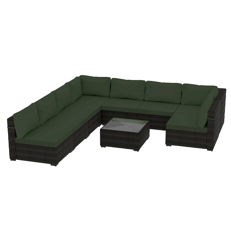 Ensemble sectionnel d'extérieur Patio Watcher en rotin 8 places avec coussins et table basse