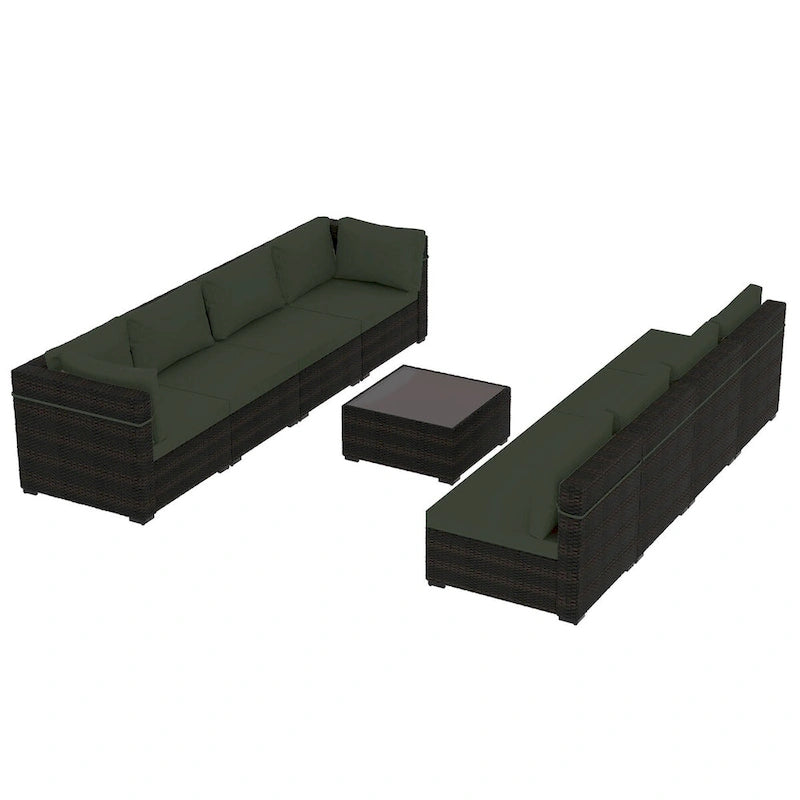 Ensemble sectionnel d'extérieur Patio Watcher en rotin 8 places avec coussins et table basse