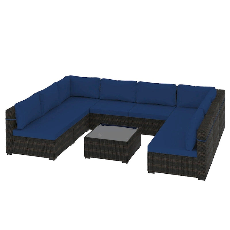Ensemble sectionnel d'extérieur Patio Watcher en rotin 8 places avec coussins et table basse