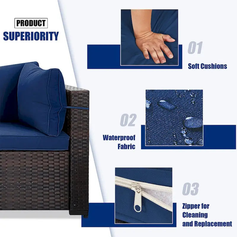 Ensemble sectionnel d'extérieur Patio Watcher en rotin 8 places avec coussins et table basse