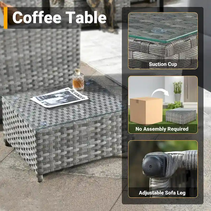 HOOOWOOO Ensemble de Meubles de Jardin Extérieur en Osier Gris 10 Pièces avec Foyer