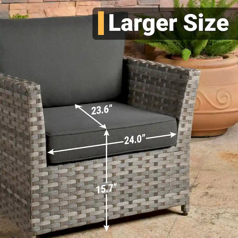 HOOOWOOO Ensemble de Meubles de Jardin Extérieur en Osier Gris 10 Pièces avec Foyer