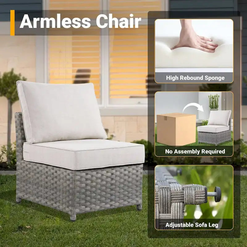 HOOOWOOO Ensemble de Meubles de Jardin Extérieur en Osier Gris 10 Pièces avec Foyer