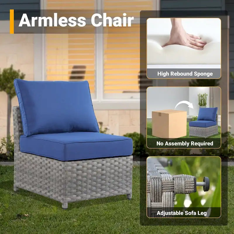 HOOOWOOO Ensemble de Meubles de Jardin Extérieur en Osier Gris 10 Pièces avec Foyer