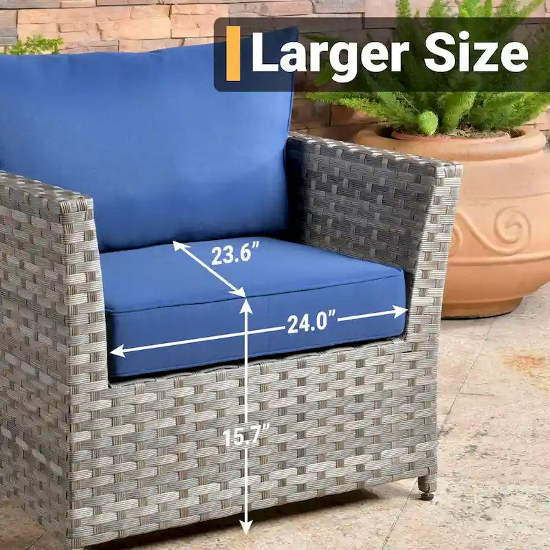 HOOOWOOO Ensemble de Meubles de Jardin Extérieur en Osier Gris 10 Pièces avec Foyer