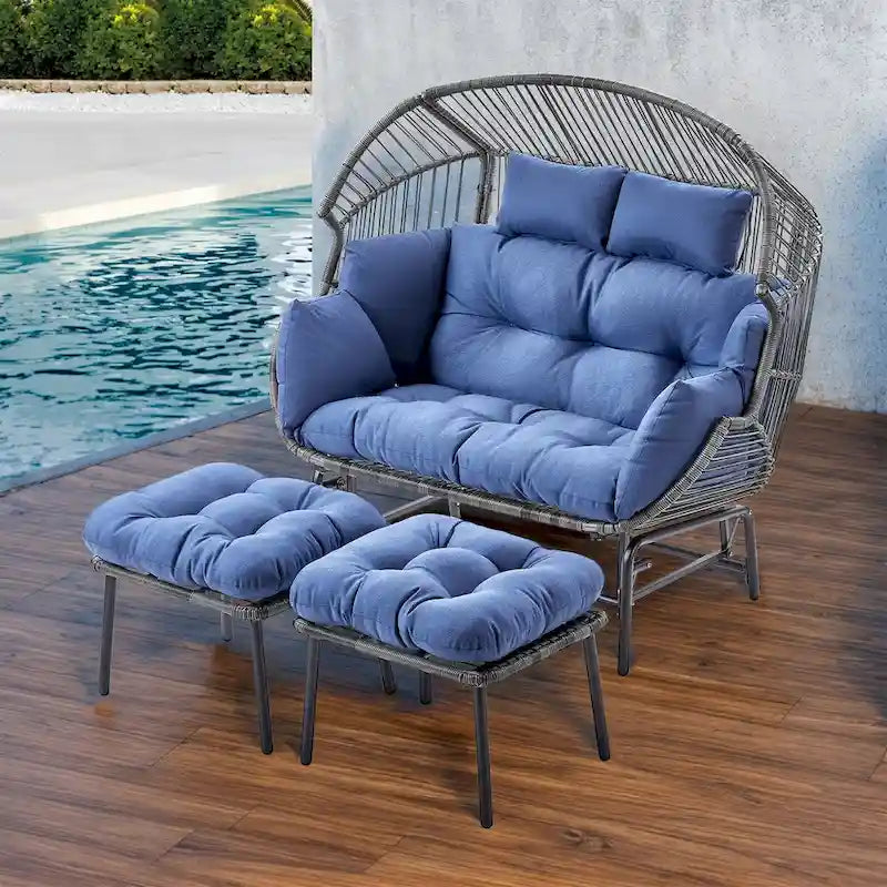 Outdoor Rocking Rattan Egg Patio Chair with Cushions - Light Grey