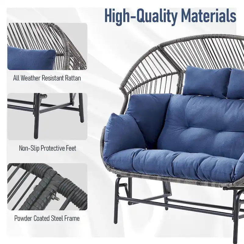 Fauteuil de jardin à bascule en rotin en forme d'œuf avec coussins - Gris clair