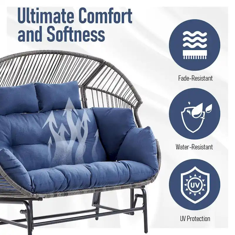 Fauteuil de jardin à bascule en rotin en forme d'œuf avec coussins - Gris clair