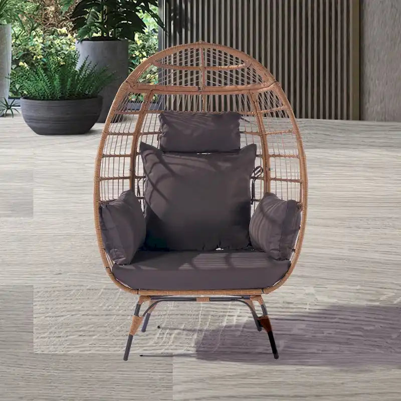 Fauteuil suspendu œuf en osier avec cadre en acier, capacité max. 200 kg