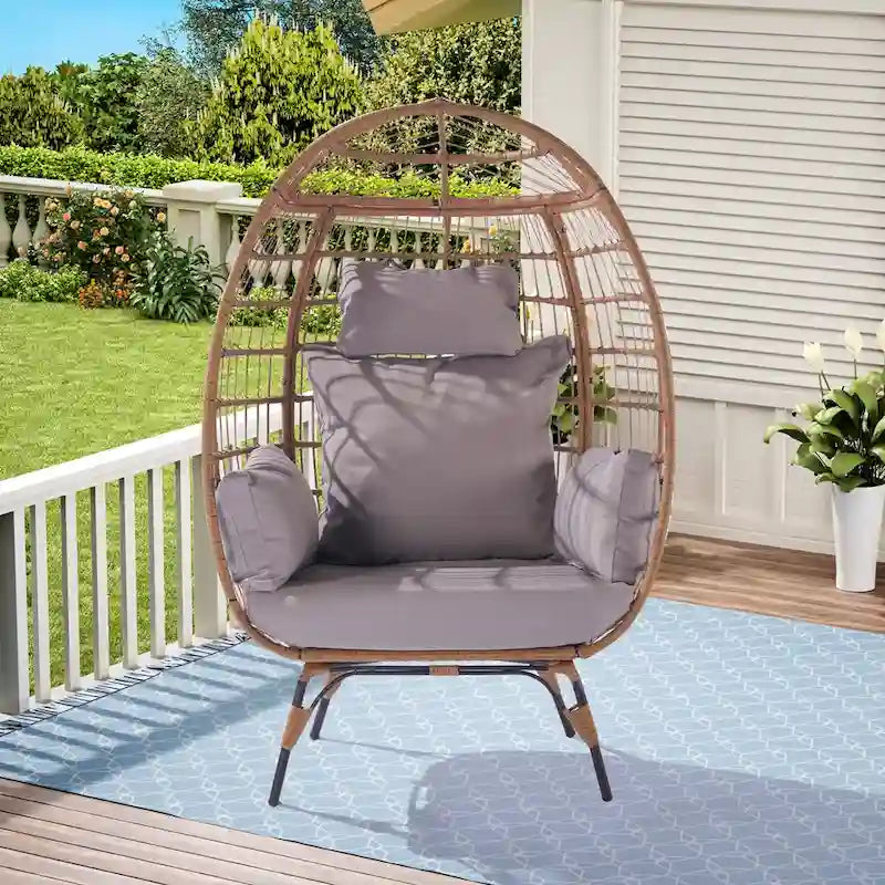Fauteuil suspendu œuf en osier avec cadre en acier, capacité max. 200 kg