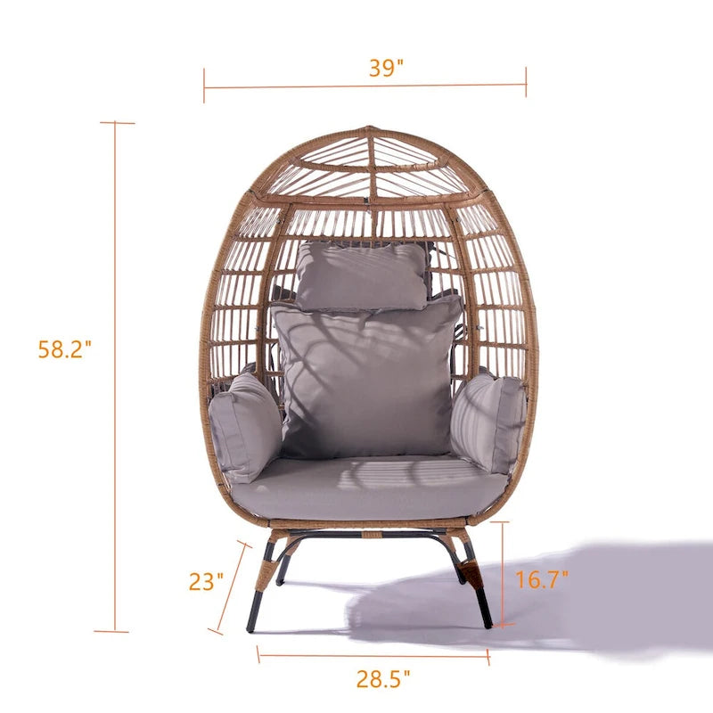 Fauteuil suspendu œuf en osier avec cadre en acier, capacité max. 200 kg