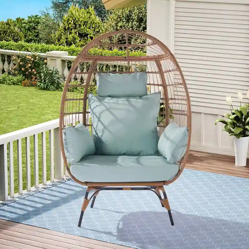 Fauteuil suspendu œuf en osier avec cadre en acier, capacité max. 200 kg