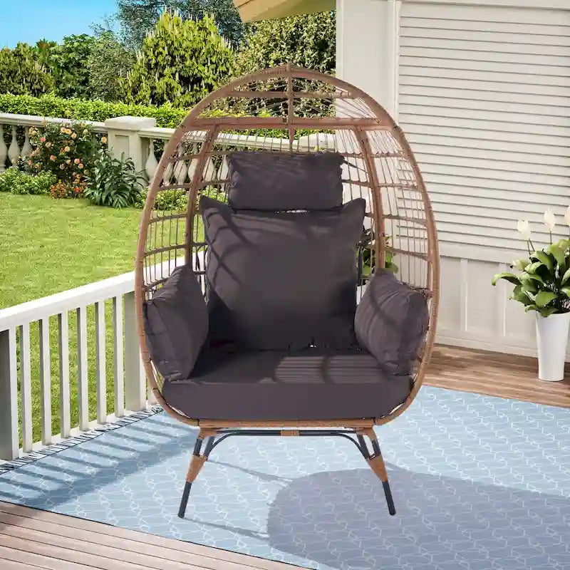 Fauteuil suspendu œuf en osier avec cadre en acier, capacité max. 200 kg