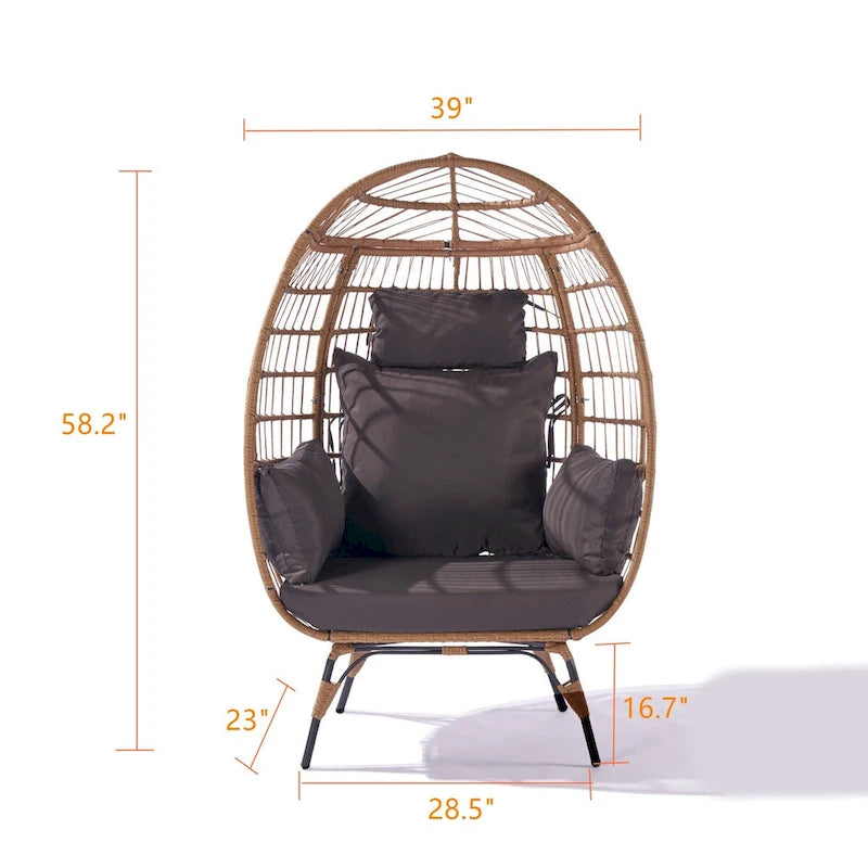 Fauteuil suspendu œuf en osier avec cadre en acier, capacité max. 200 kg