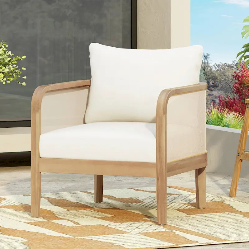 Fauteuil d'extérieur Linksy en bois d'acacia moderne avec coussins beiges par Christopher Knight Home