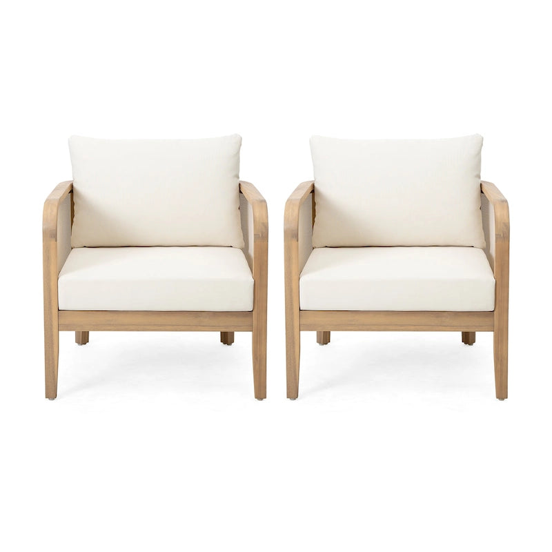 Fauteuil d'extérieur Linksy en bois d'acacia moderne avec coussins beiges par Christopher Knight Home