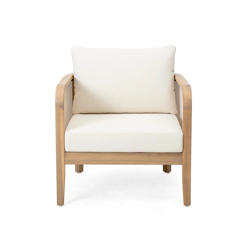 Fauteuil d'extérieur Linksy en bois d'acacia moderne avec coussins beiges par Christopher Knight Home
