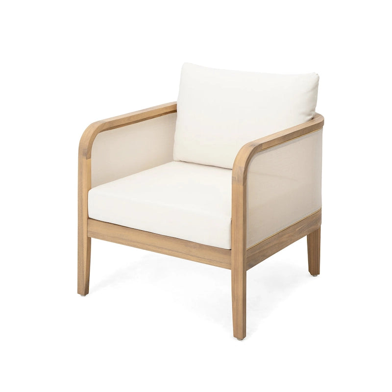 Fauteuil d'extérieur Linksy en bois d'acacia moderne avec coussins beiges par Christopher Knight Home