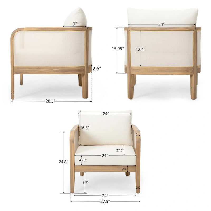 Fauteuil d'extérieur Linksy en bois d'acacia moderne avec coussins beiges par Christopher Knight Home
