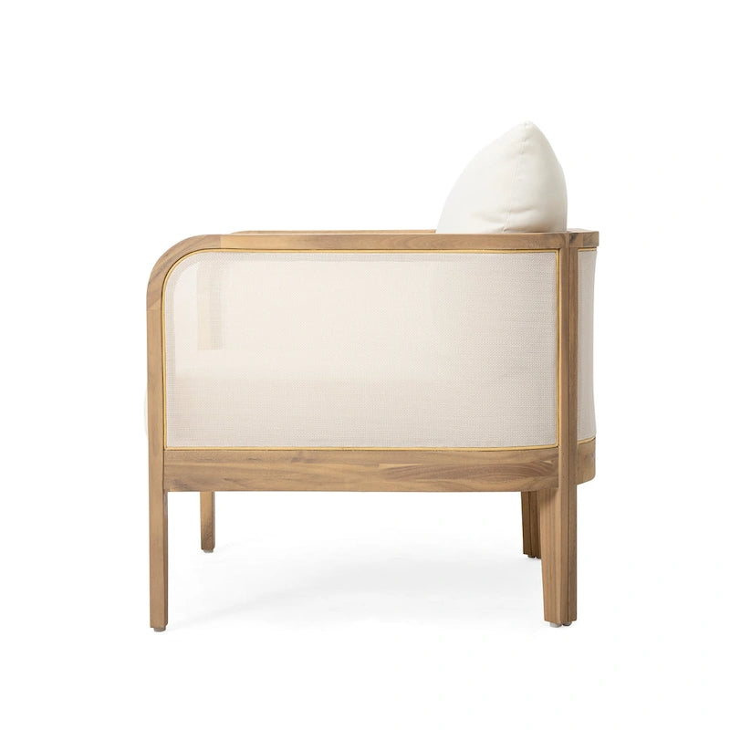 Fauteuil d'extérieur Linksy en bois d'acacia moderne avec coussins beiges par Christopher Knight Home