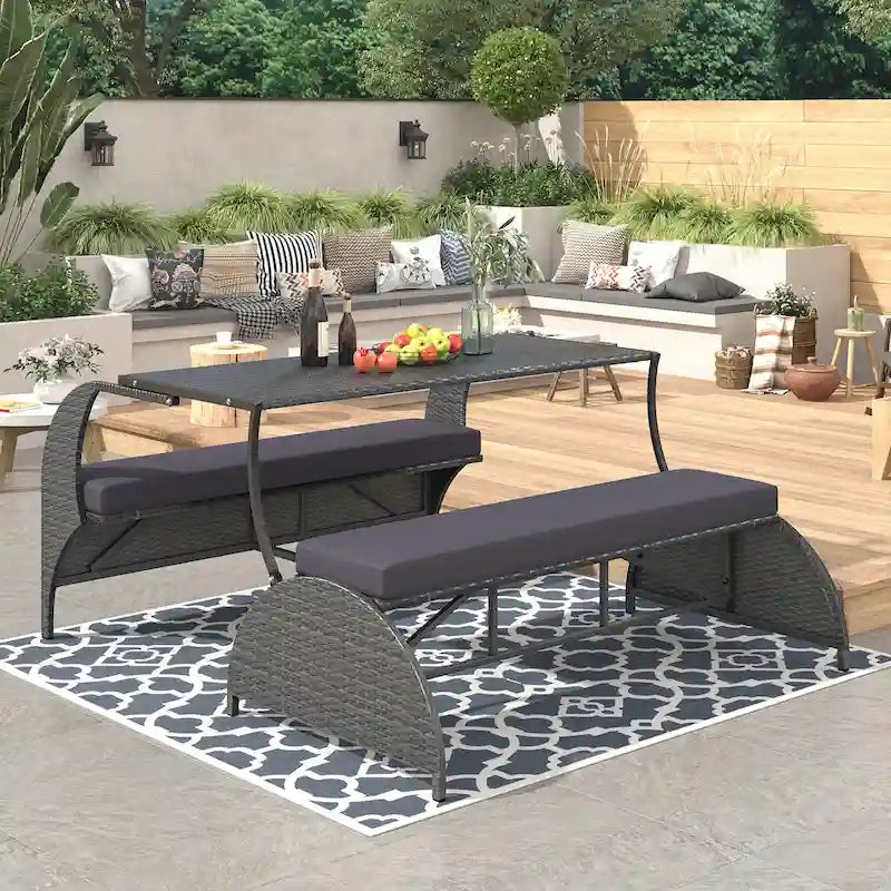 Causeuse d'extérieur convertible en quatre sièges et une table, idéale pour les jardins et les pelouses