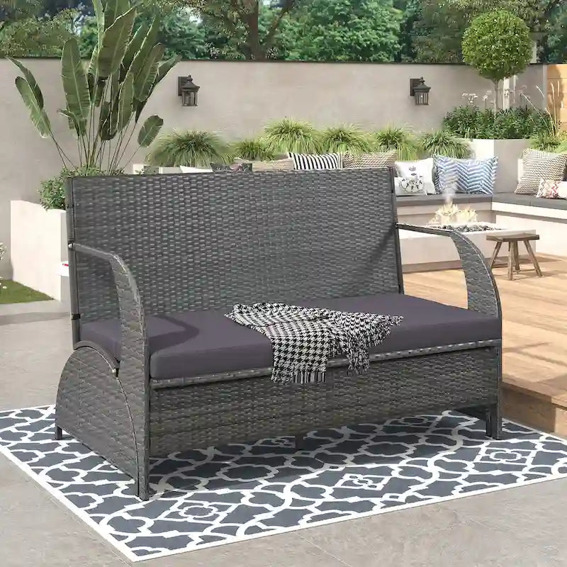 Causeuse d'extérieur convertible en quatre sièges et une table, idéale pour les jardins et les pelouses