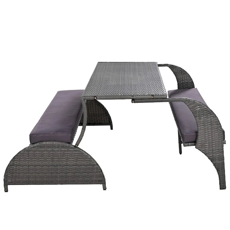 Causeuse d'extérieur convertible en quatre sièges et une table, idéale pour les jardins et les pelouses