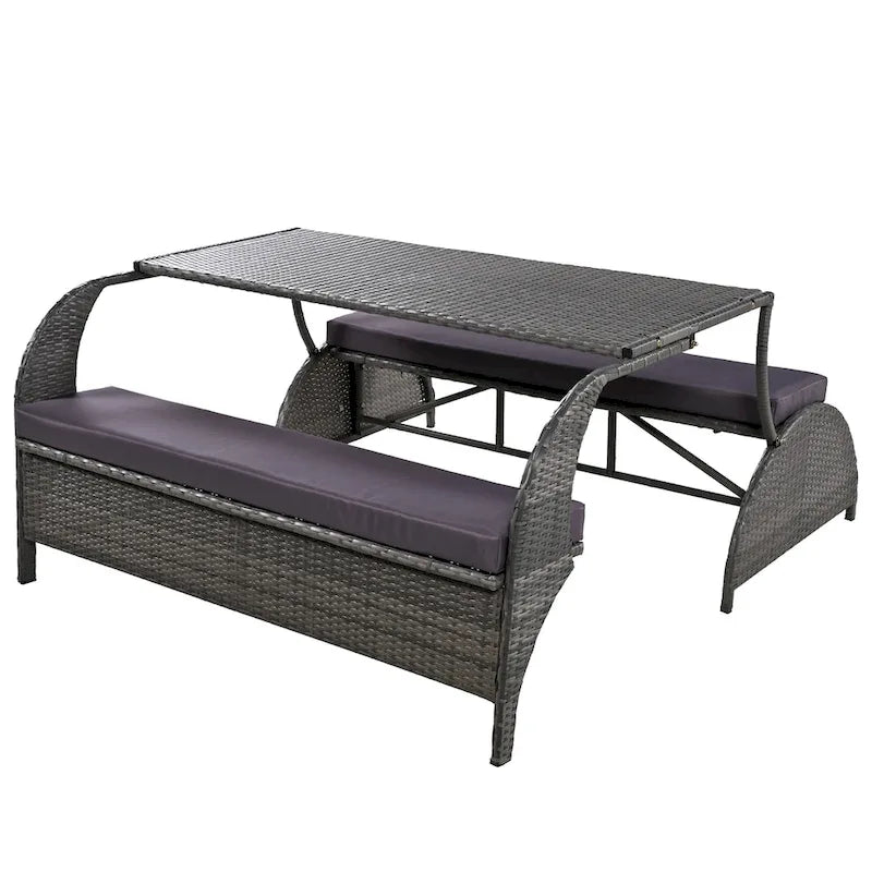 Causeuse d'extérieur convertible en quatre sièges et une table, idéale pour les jardins et les pelouses