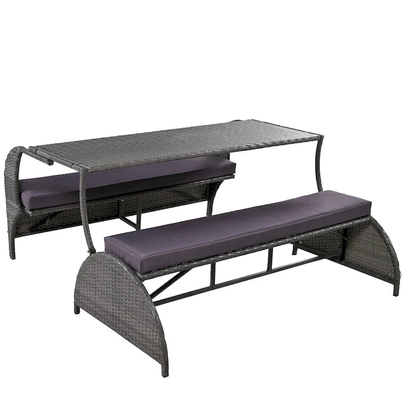 Causeuse d'extérieur convertible en quatre sièges et une table, idéale pour les jardins et les pelouses