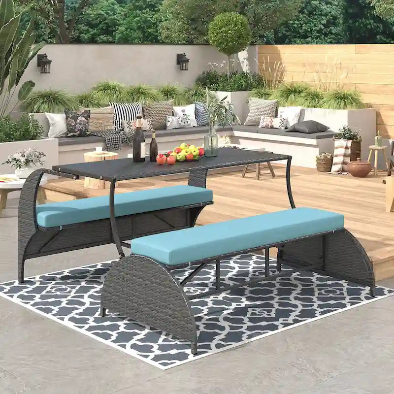 Causeuse d'extérieur convertible en quatre sièges et une table, idéale pour les jardins et les pelouses