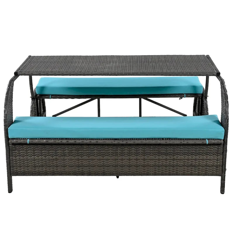 Causeuse d'extérieur convertible en quatre sièges et une table, idéale pour les jardins et les pelouses