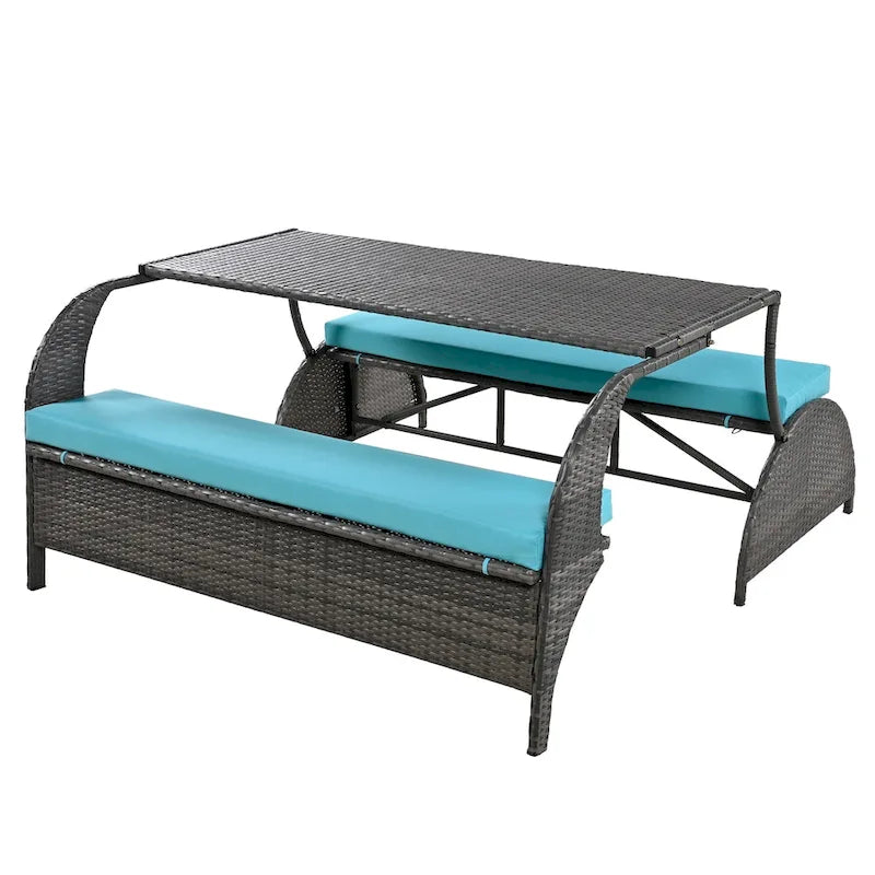 Causeuse d'extérieur convertible en quatre sièges et une table, idéale pour les jardins et les pelouses