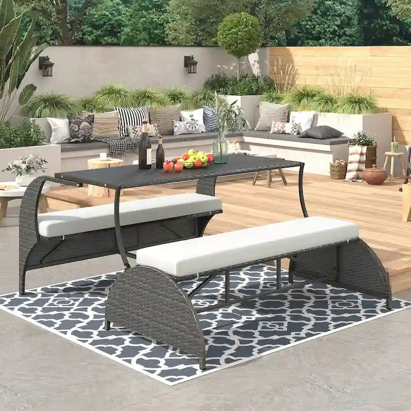 Causeuse d'extérieur convertible en quatre sièges et une table, idéale pour les jardins et les pelouses
