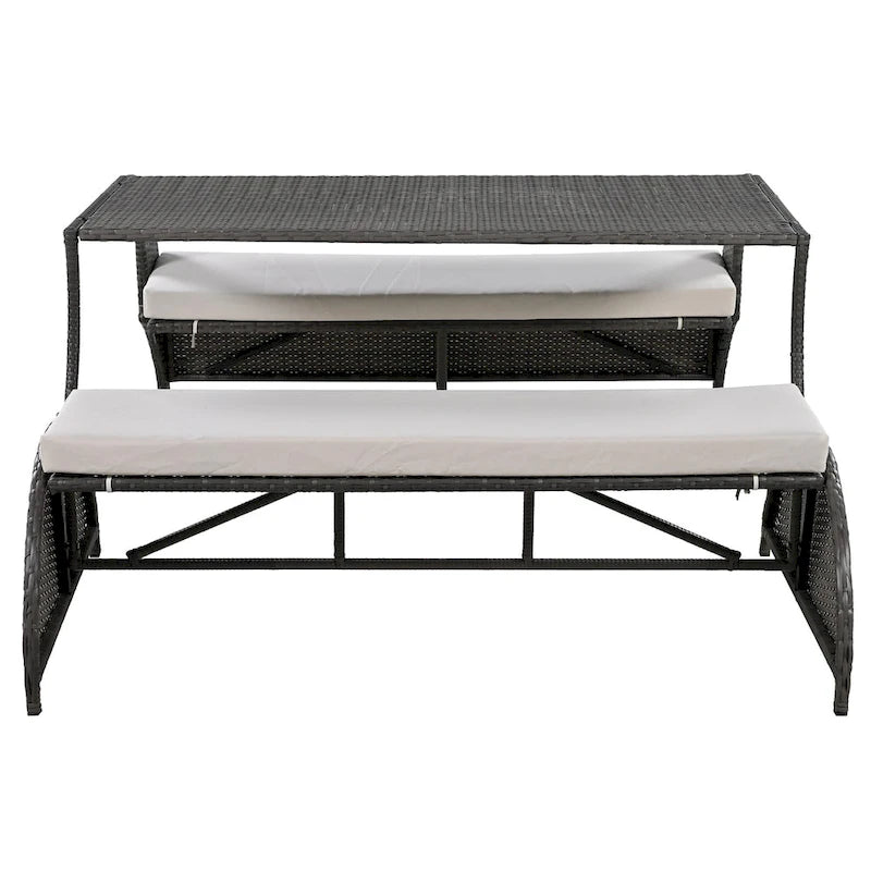 Causeuse d'extérieur convertible en quatre sièges et une table, idéale pour les jardins et les pelouses