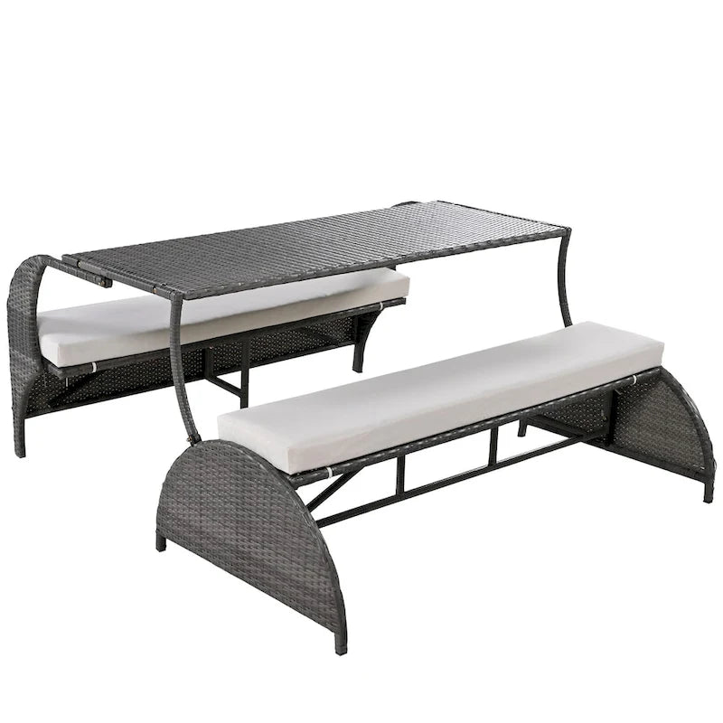 Causeuse d'extérieur convertible en quatre sièges et une table, idéale pour les jardins et les pelouses