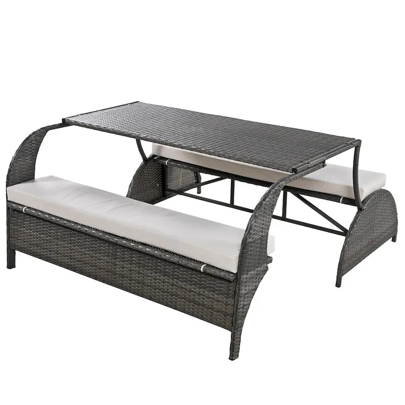 Causeuse d'extérieur convertible en quatre sièges et une table, idéale pour les jardins et les pelouses