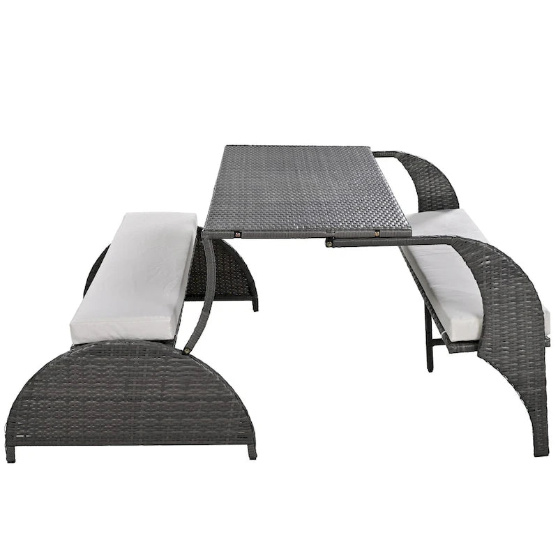 Causeuse d'extérieur convertible en quatre sièges et une table, idéale pour les jardins et les pelouses