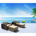 Modern Rustic Patio Club Chairs with Ottomans Set of 5