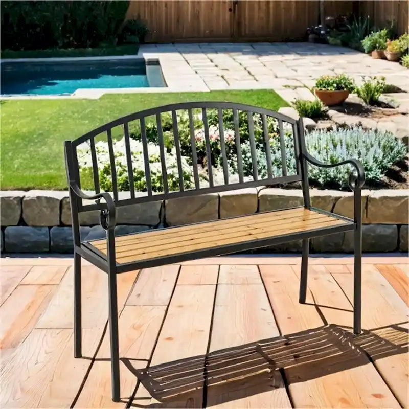 Outsunny 50 Wood Garden Bench with Backrest and Steel Frame