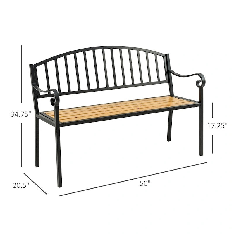 Banc de jardin Outsunny 50 en bois avec dossier et cadre en acier